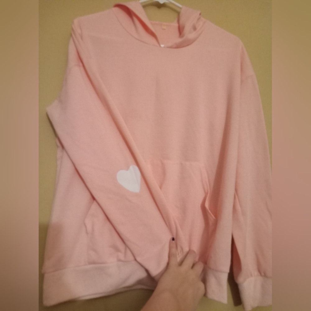 Pink Heart Elbow Sleeve Hoodie Large